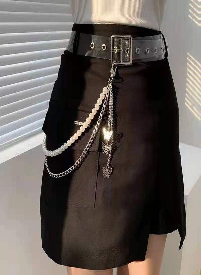 QFSH Goth Pants Chain Pearls Belt Chain for Women y2k Butterfly Jeans Chain Punk Trouser Chain Silver Wallet Pocket Chain Acessories - Image 5